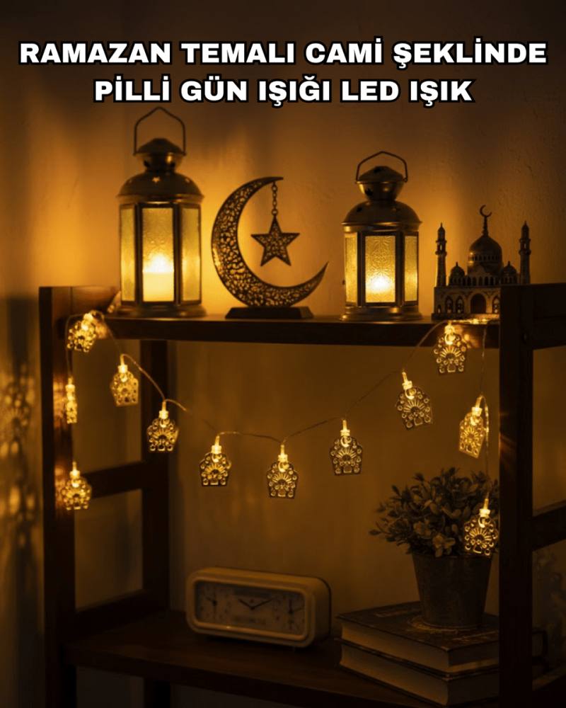 Ramazan ve Bayram Dekoratif LED Işık Cami Figürlü Sıcak Sarı Aydınlatma