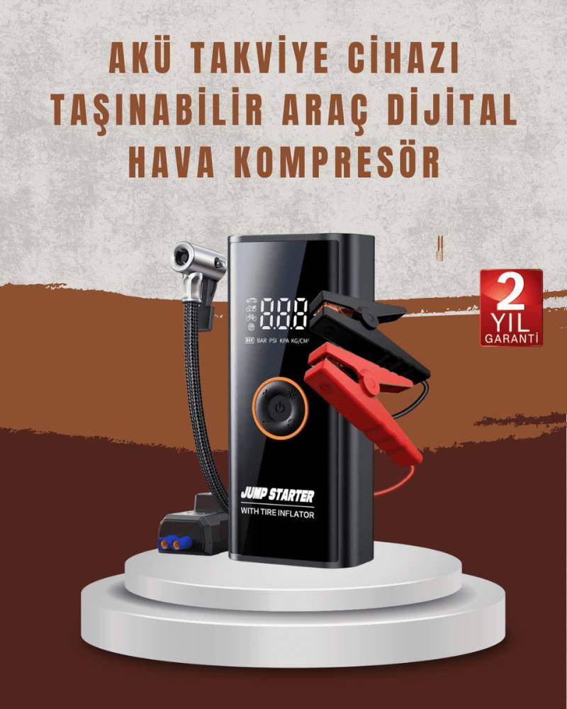 Çok Fonksiyonlu Araç Yol Yardım Kiti Jump Starter ve Lastik Pompası