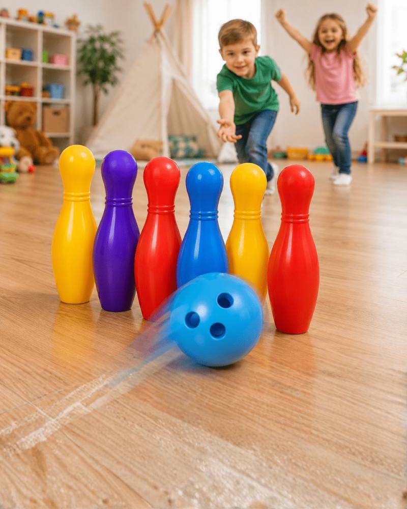 Çocuk Bowling Seti Renkli Top ve 6 Kuka İçeren Eğitici Oyun