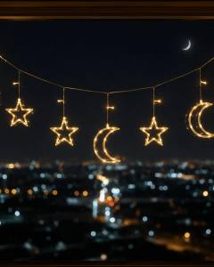 Büyük Ay Yıldız LED Ramazan Süsü Sıcak Beyaz Dekoratif Işık