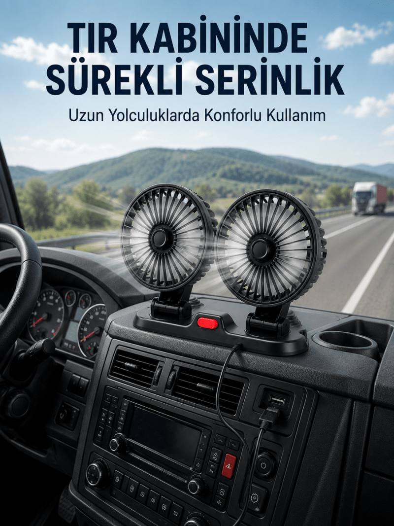 Çift Başlıklı Araç İçi USB Vantilatör Soğutucu Fan