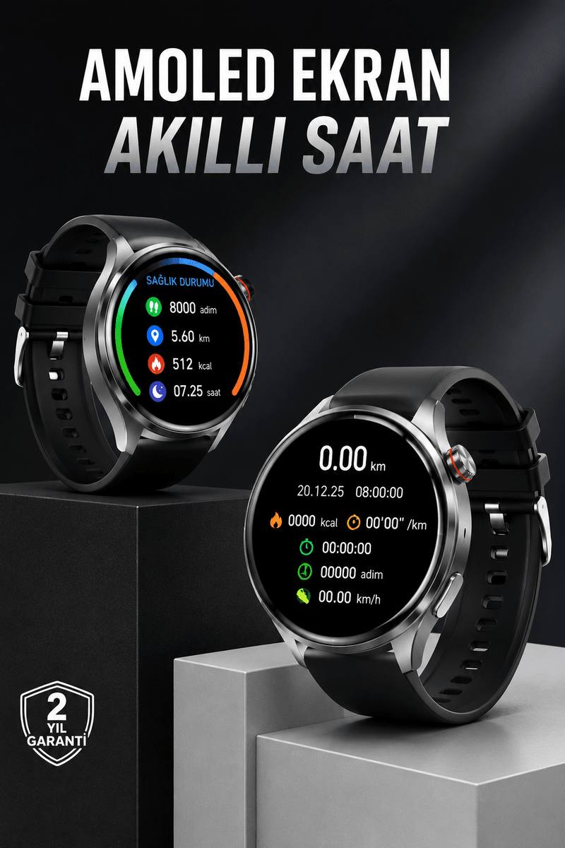 Akıllı Saat Bluetooth Bağlantılı Amoled Ekran Uyku ve Sağlık Takibi
