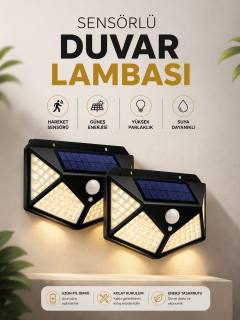 Solar Sensörlü Duvar Lambası Bahçe Lambaso Parlak Beyaz Işık Suya Dayanıklı