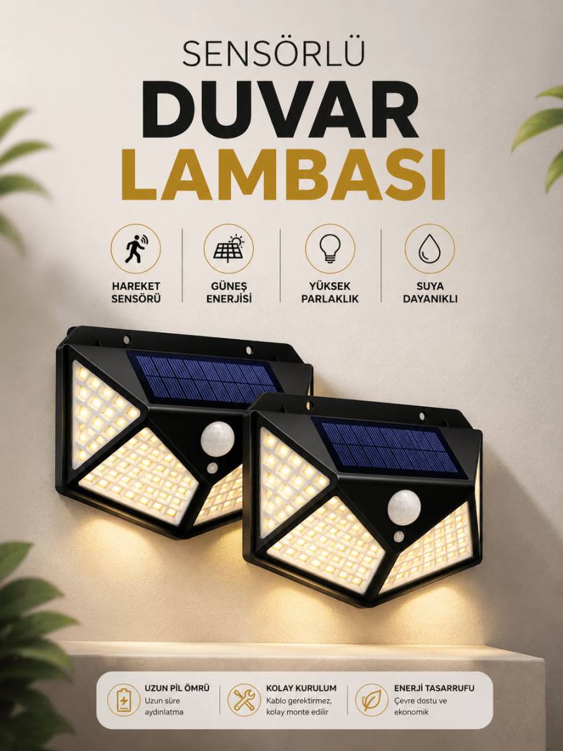 Solar Sensörlü Duvar Lambası Bahçe Lambaso Parlak Beyaz Işık Suya Dayanıklı