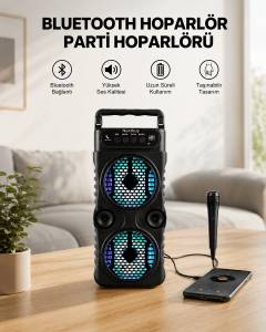 LED Işıklı Kablosuz Bluetooth Hoparlör Yüksek Ses Güçlü Bas Performansı Taşınabilir Şarjlı