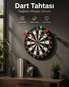 Duvara Monte Sağlam Ahşap Gövdeli Dart Tahtası Ev ve Oyun Alanları İçin 17 İnç
