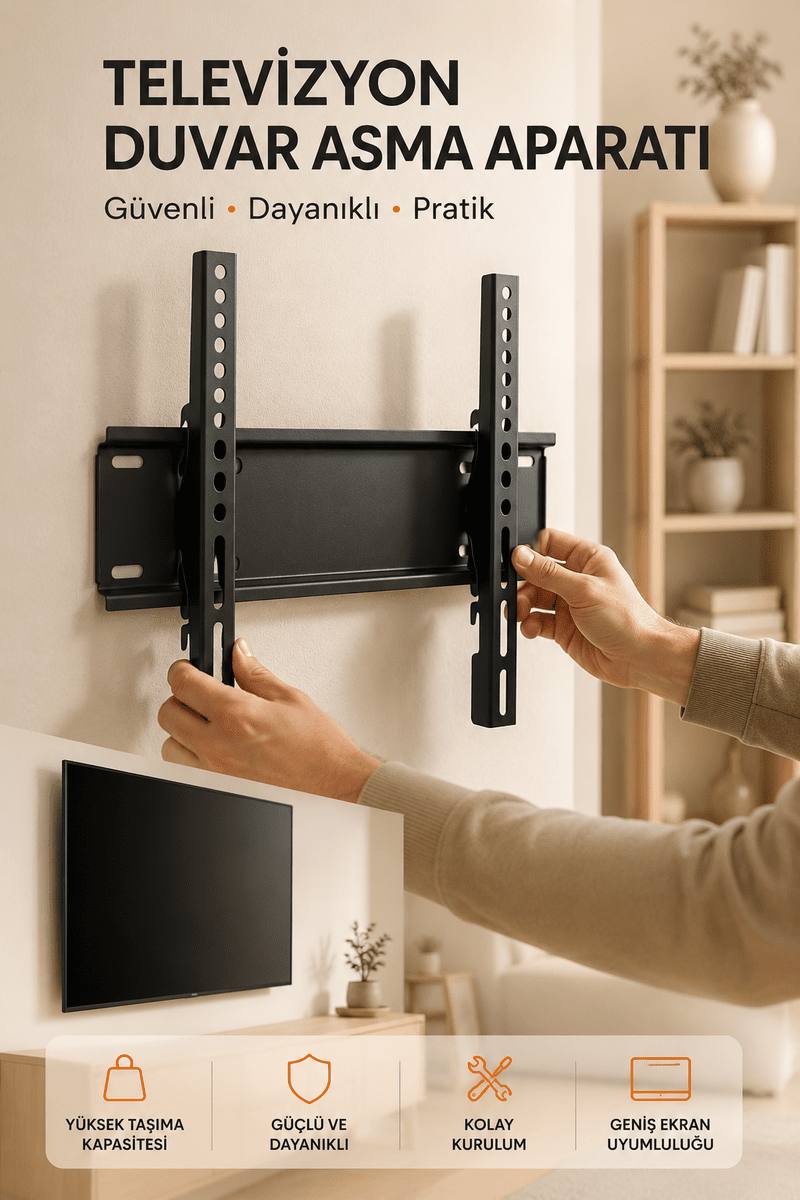 Yüksek Taşıma Kapasiteliniversal TV Duvar Askı Aparatı 32-42 İnç Güvenli Sabitleme Sistemi