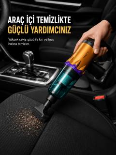 Araç İçi Temizlik İçin Şarjlı El Süpürgesi Çok Başlıklı Pratik Temizlik Cihazı