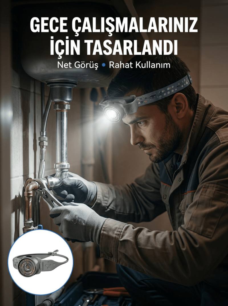 Yüksek Parlaklıklı LED Kafa Feneri Gece Çalışmaları İçin Yüksek Parlaklıklı