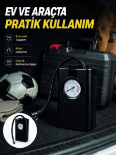 Taşınabilir Araç Hava Pompası Analog Manometreli Lastik Şişirme Pompası