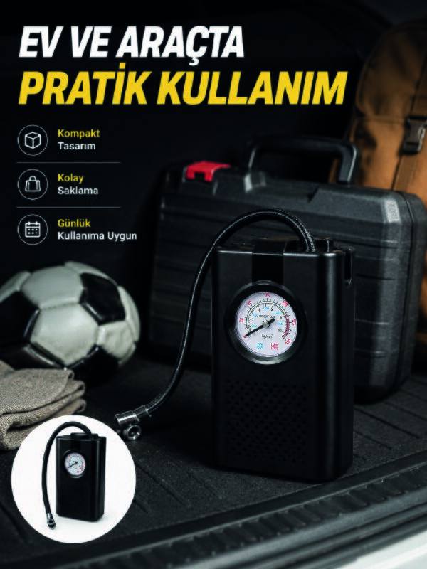 Taşınabilir Araç Hava Pompası Analog Manometreli Lastik Şişirme Pompası