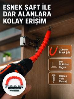 12 Parça Esnek Bits Uç Seti 300 mm Esnek Şaftlı Tornavida Uç Seti