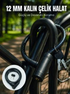 Anahtarlı Çelik Halat Kilit 12 mm Güçlü Bisiklet Kilidi 80 cm PVC Kaplamalı Elektrikli Scooter ve Motosiklet Uyumlu