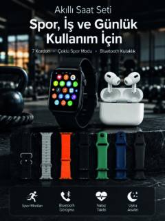 Akıllı Saat, Bluetooth Kulaklık ve 7 Farklı Kordon Tek Kutuda Günlük Kullanım ve Spor İçin