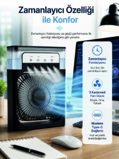 Su Hazneli Püskürtmeli Fan 1-3-5 Püskürtme Seçeneği, Type-C Güç Girişi