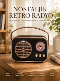 Retro Tarz Kablosuz Radyo – Bluetooth, USB ve TF Kart Girişli