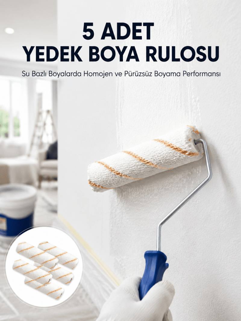 5’li Mini Rulo Boya Seti Duvar Tavan Emülsiyon Uygulama
