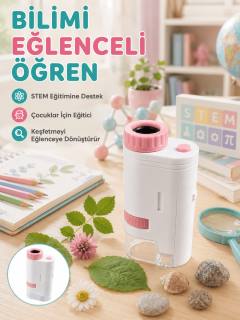 Taşınabilir LED Mikroskop 80X-200X Büyütmeli Çocuklar İçin Eğitici Bilim Mikroskobu
