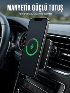 15W Hızlı Şarj Destekli Manyetik Araç Telefon Tutucu Kablosuz Araç Şarj Standı