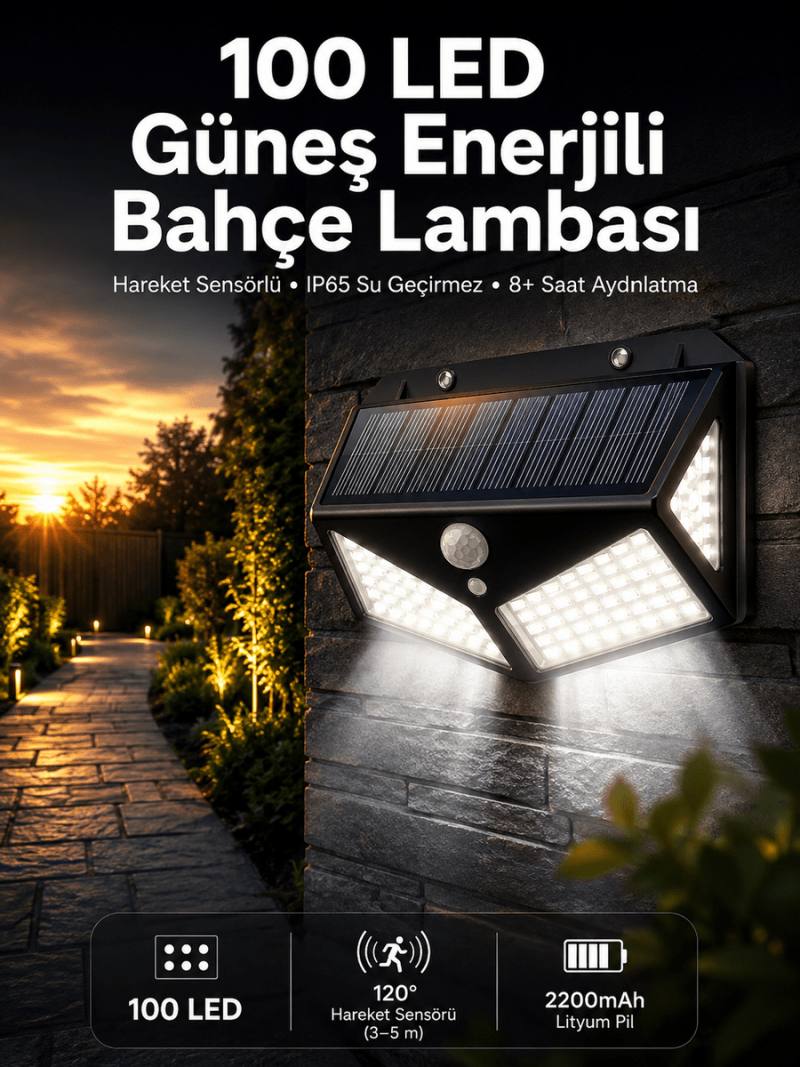 Solar Sensörlü Duvar Lambası Bahçe Lambası Parlak Beyaz Işık Suya Dayanıklı