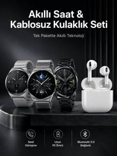 Akıllı Saat ve Kulaklık Seti Dokunmatik Ekran 5.0 Bluetooth Bağlantılı Sesli Görüşme