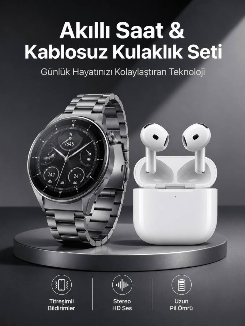 Akıllı Saat ve Kulaklık Seti Bildirim Görme Arama Cevaplama ANC Özelliği