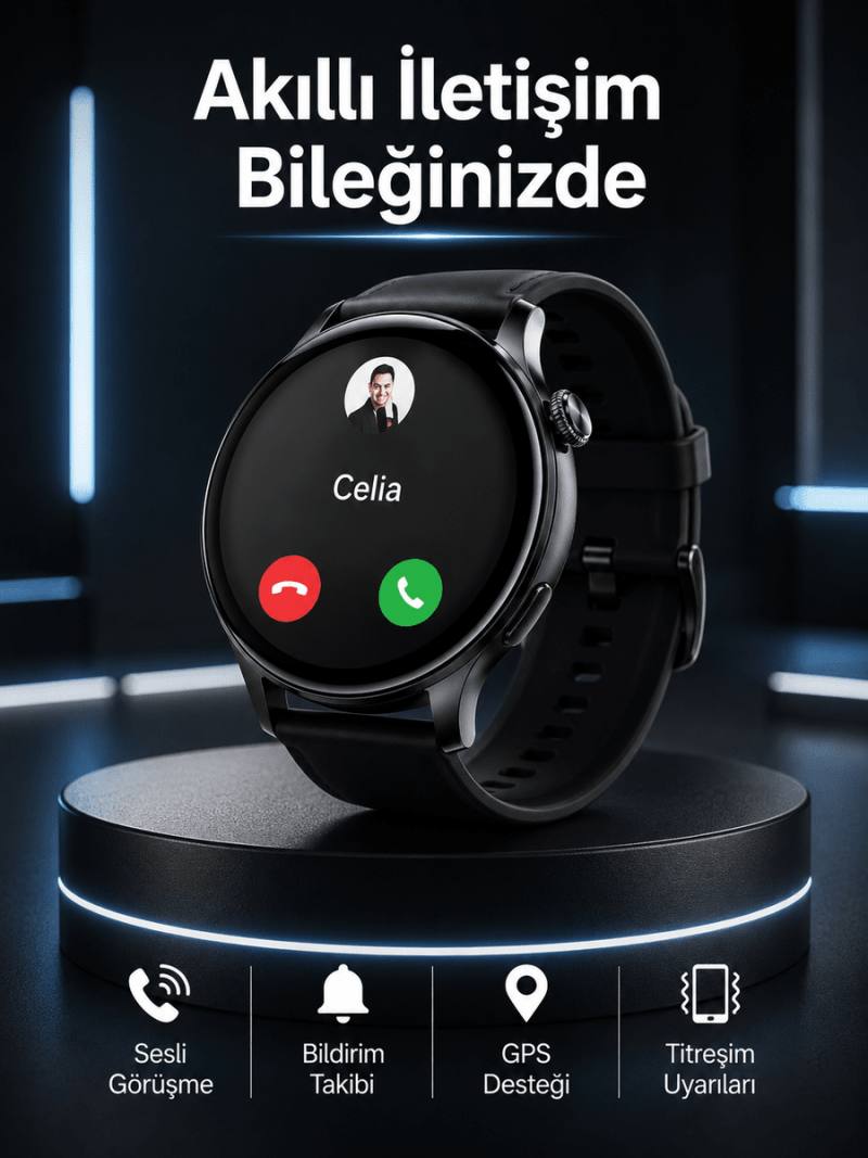 Akıllı Saat Bildirim Görme Amoled Ekran GPS Uyumlu Sesli Görüşme