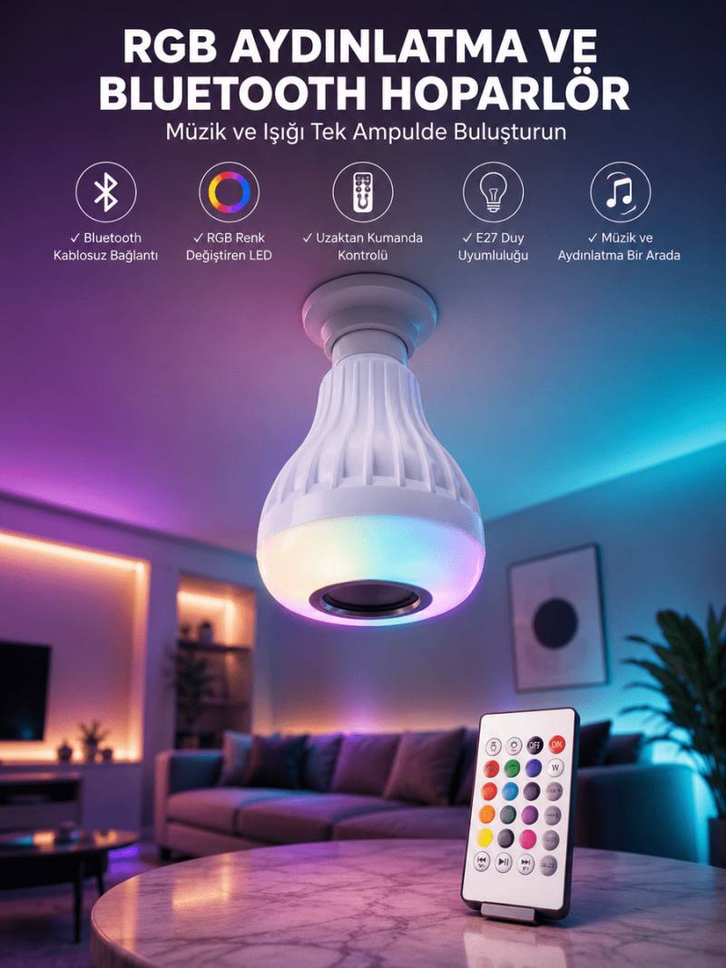 Kablosuz Bluetooth Hoparlör Led Lamba