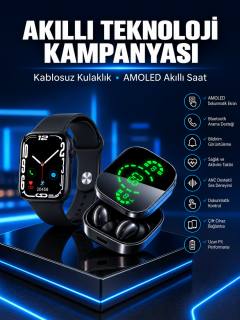 Yeni Nesil Akıllı Saat ve Ucuz Kaliteli Bluetooth Kablosuz Kulaklık Amoled Ekran
