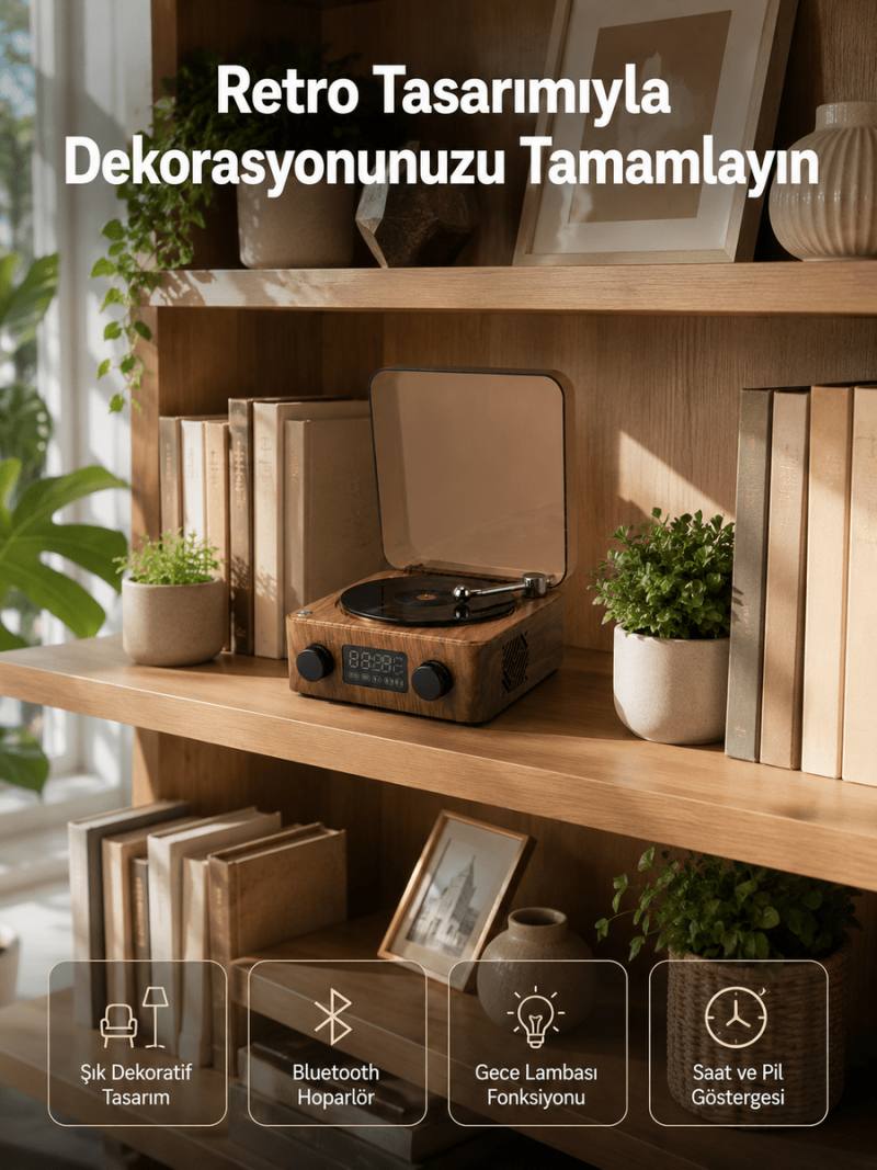Dekoratif Gece Işıklı Bluetooth Hoparlör – Saatli Tasarım Yeni Nesil