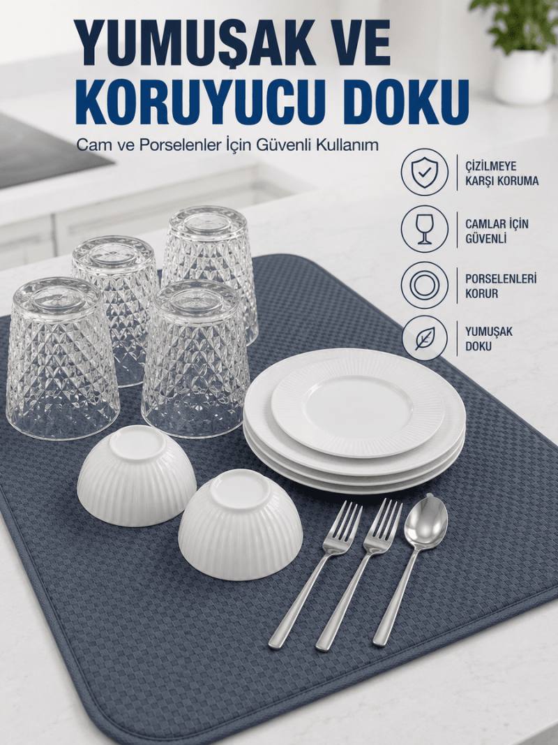 Su Emici Bulaşık Kurutma Matı Kaydırmaz ve Yumuşak Dokulu Kurutmalık