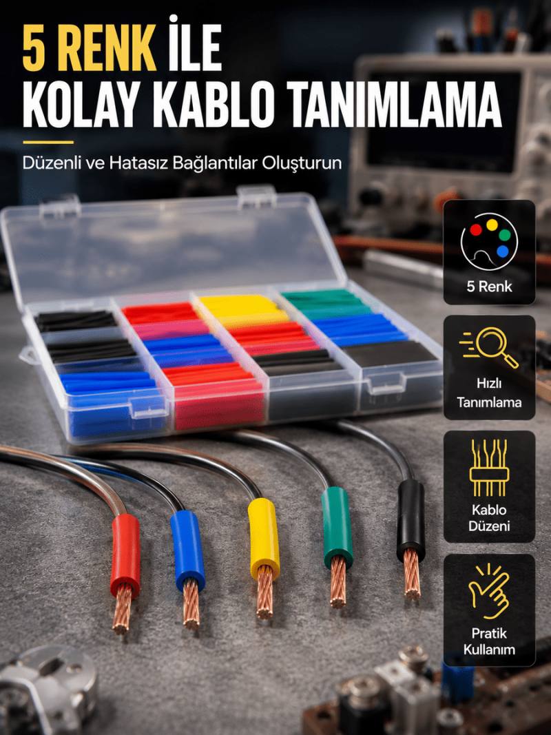560 Parça Isı Makaron Seti Elektrik, Otomotiv ve Elektronik İçin Profesyonel İzolasyon Kiti