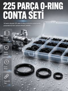 Organizer Kutulu O-Ring Conta Seti 225 Parça | Dayanıklı Kauçuk Sızdırmazlık Contaları