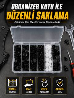 Profesyonel Oto Klips Tamir Seti 6 Farklı Model Plastik Sabitleme Pimi Organizer Kutulu