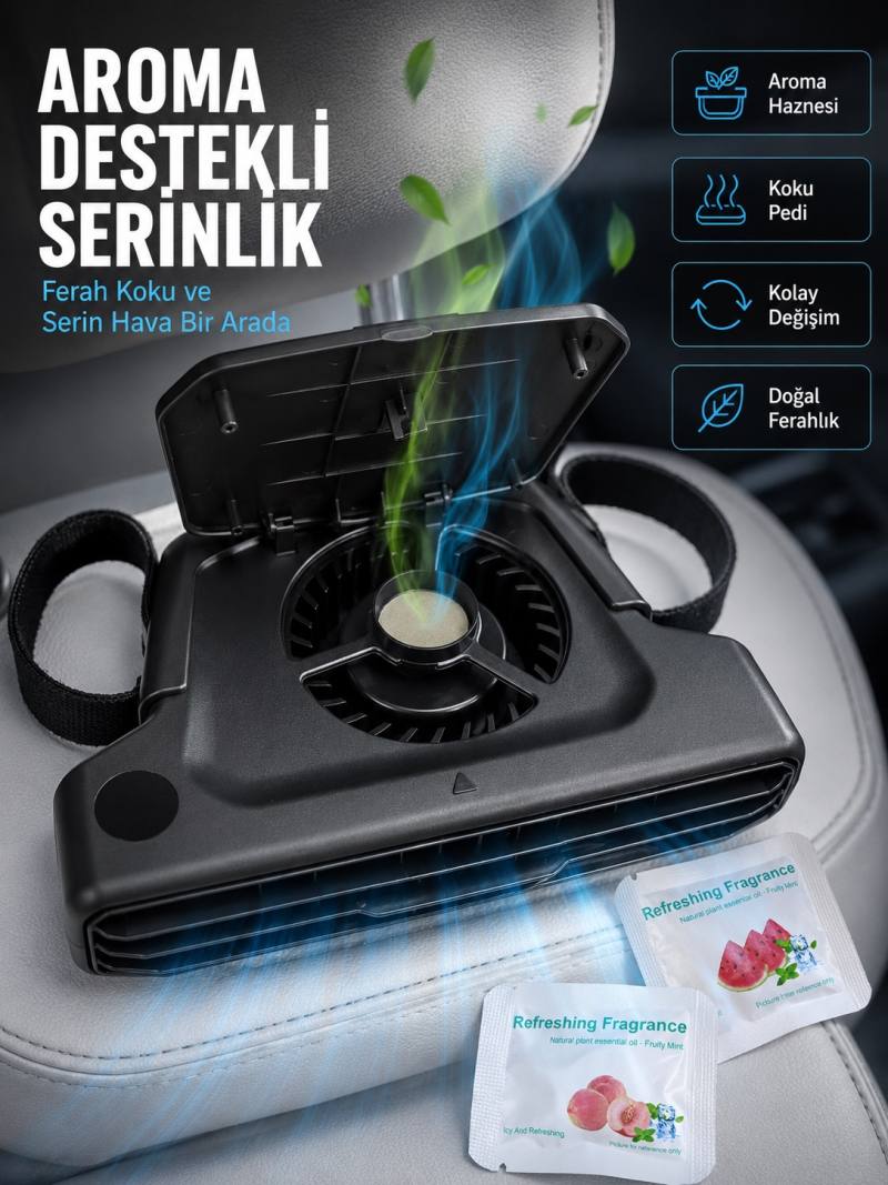 USB Şarjlı Araç Boyun Soğutucu Fan 5 Kademeli Sessiz Çalışan Turbo Fan