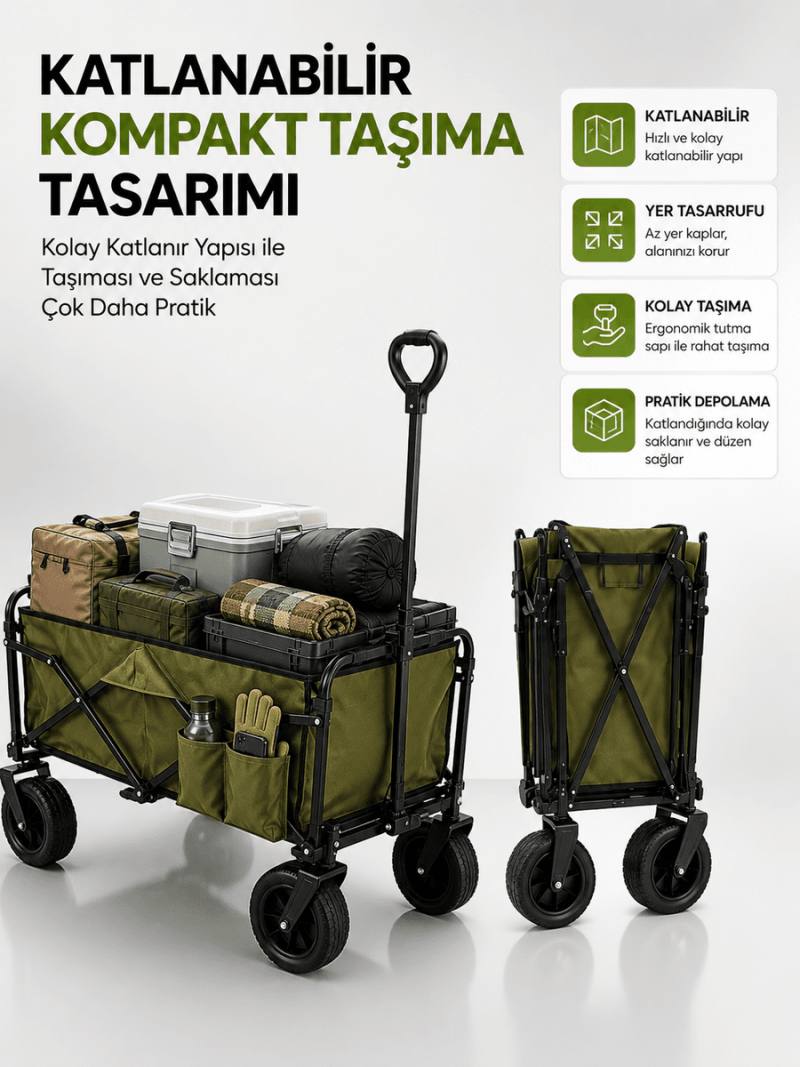 130 KG Taşıma Kapasiteli Katlanabilir Wagon Taşıma Arabası