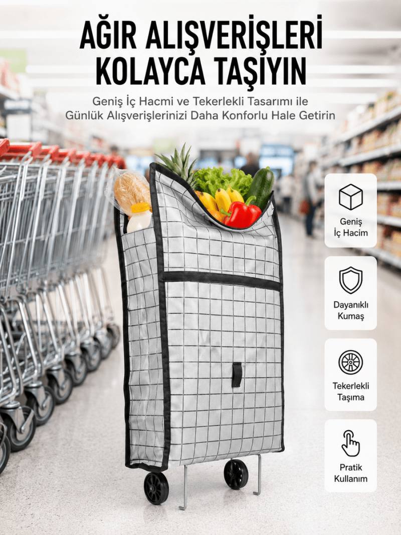 Geniş Hacimli Tekerlekli Pazar Çantası Dayanıklı ve Ergonomik