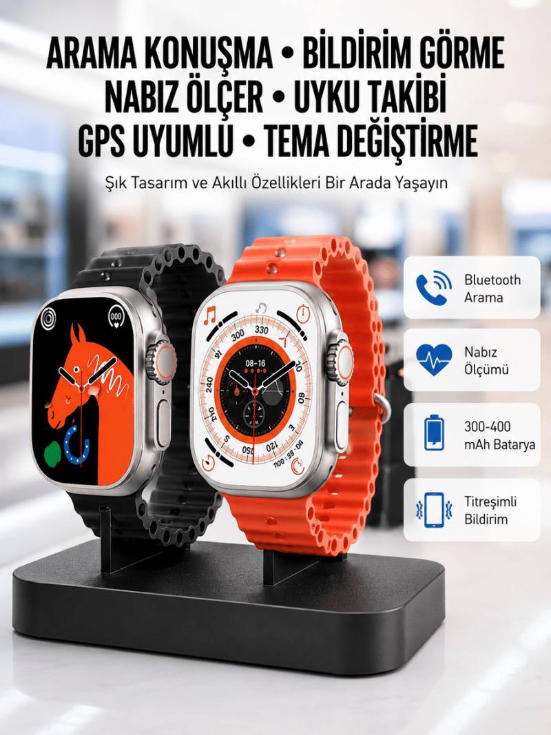 Yeni Model Akıllı Saat Ultra Smart Watch Gümüş Kasa 45mm Titreşim