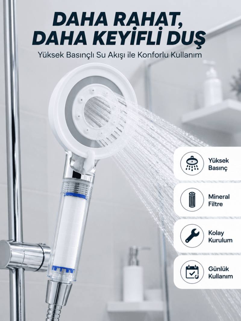 Yüksek Basınçlı Filtreli Duş Başlığı Mineral Filtreli Su Tasarruflu El Duşu