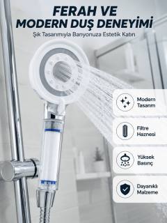 Mineral Taşlı Filtreli Duş Başlığı Güçlü Su Basınçlı Banyo Başlığı