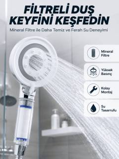 Şeffaf Filtre Hazneli Duş Başlığı Güçlü Akışlı Pratik Banyo Duşu