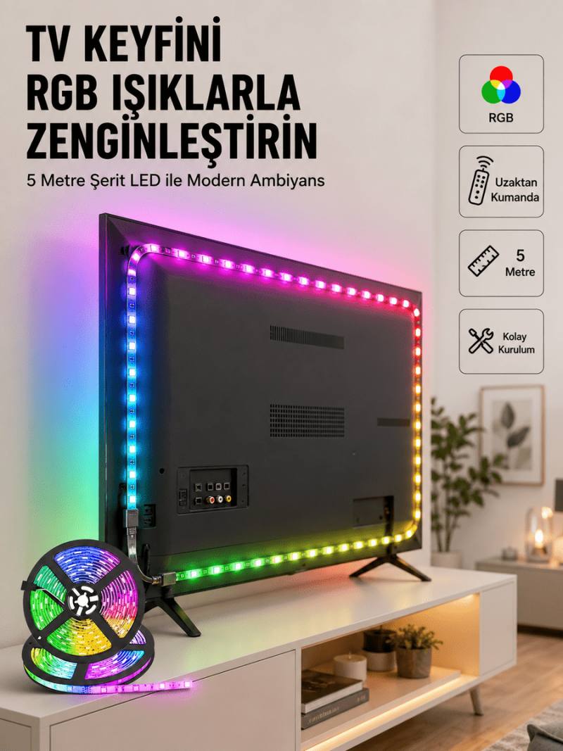 Enerji Tasarruflu RGB Şerit LED 5 Metre