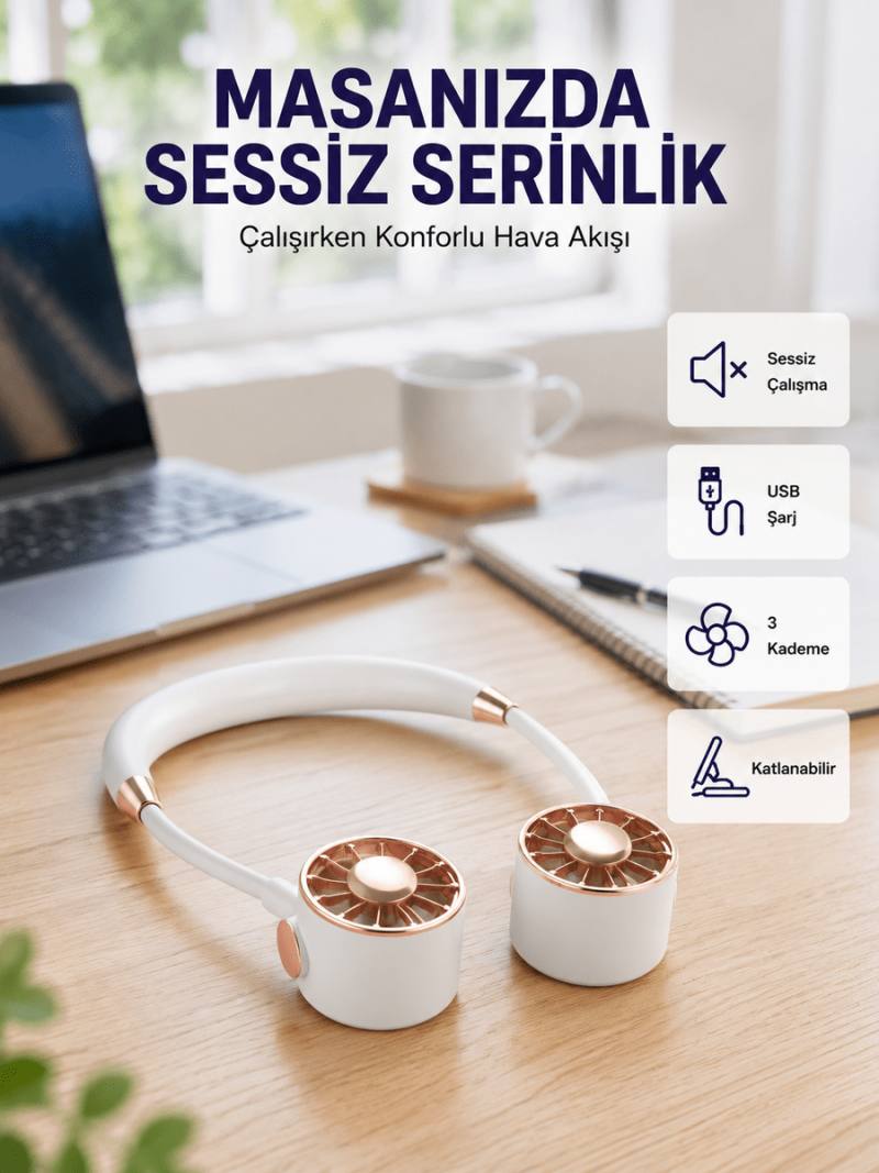 Katlanabilir Asılabilir Mini Fan USB Şarjlı 3 Kademeli Sessiz