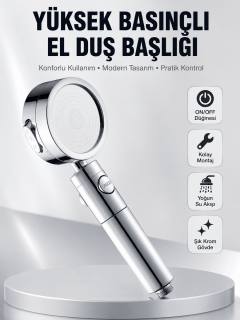 Kolay Montajlı 3 Modlu Yüksek Basınç Duş Başlığı