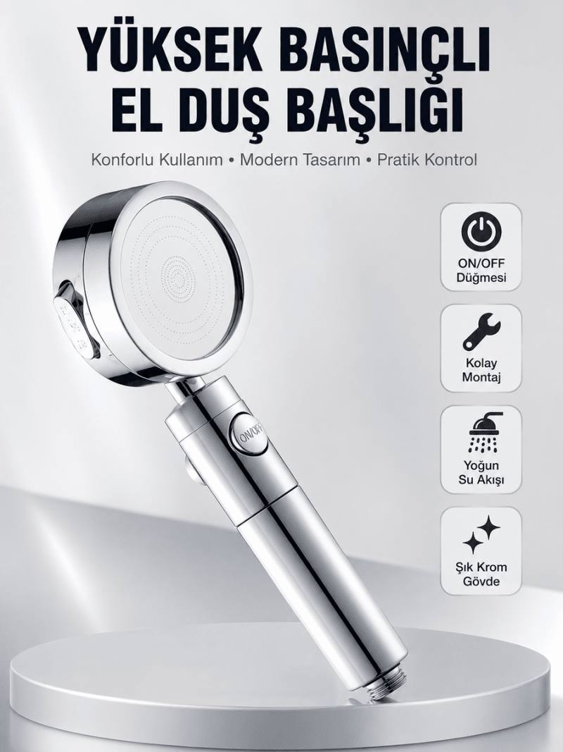 Kolay Montajlı 3 Modlu Yüksek Basınç Duş Başlığı