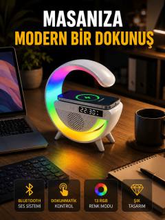 13 Renk Seçenekli Kablosuz Şarj Cihazlı LED Lamba