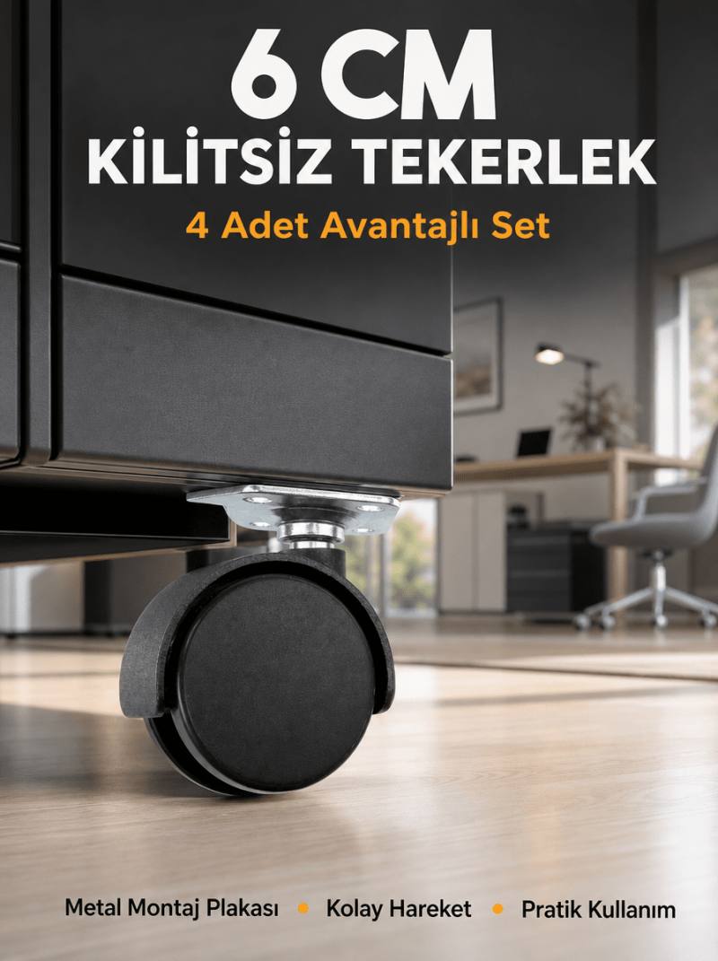 Masa ve Koltuk İçin Kilitsiz Tekerlek Seti 6 cm