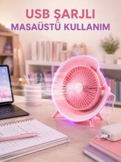 Gece Lambası Özellikli Şarjlı Mini Masaüstü Fan