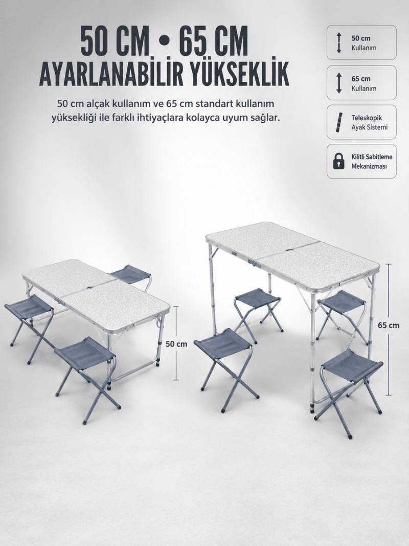 4 Sandalyeli Katlanabilir Kamp Masası Portatif Bahçe Kamp ve Piknik Masa Seti