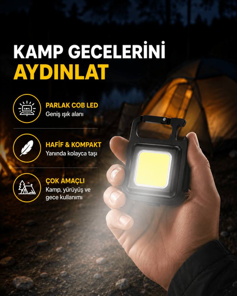 USB Type-C Şarjlı Mini Fener – Manyetik, Katlanabilir ve Şişe Açacaklı Tasarım Yeni Nesil